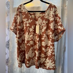 Melloday Brown and Cream Floral Blouse